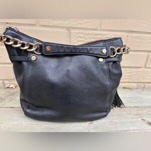 Michael Kors Pebbled Leather Shoulder Bag – Black w/ Gold Chain